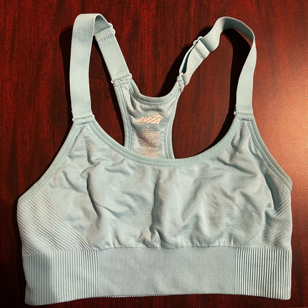 AVIA M women’s blue racerback unpadded sports bra.